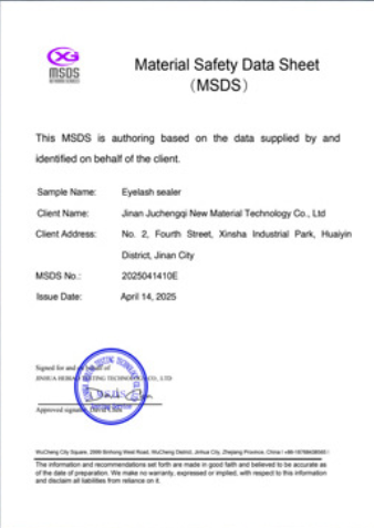 MSDS Eyelash Sealer certificate