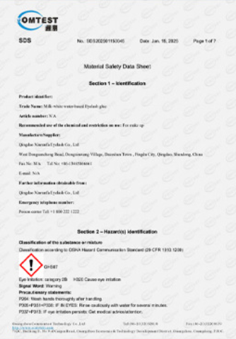 OMTEST SDS Section 1 certificate